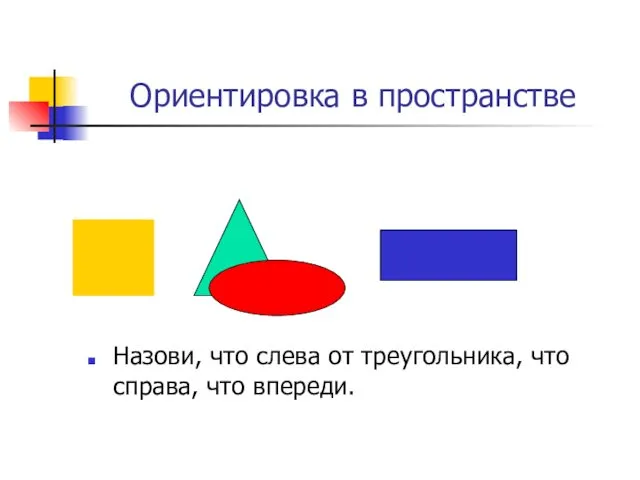 Ориентировка в пространстве Назови, что слева от треугольника, что справа, что впереди.