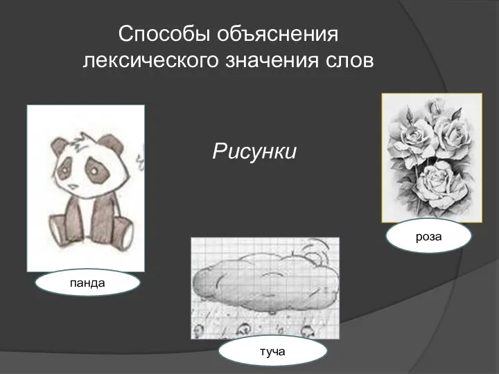 Способы объяснения лексического значения слов Рисунки панда роза туча