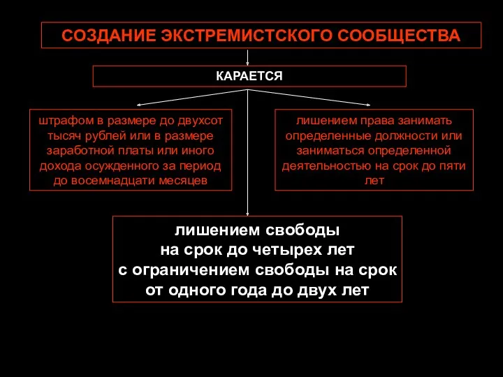 СОЗДАНИЕ ЭКСТРЕМИСТСКОГО СООБЩЕСТВА штрафом в размере до двухсот тысяч рублей