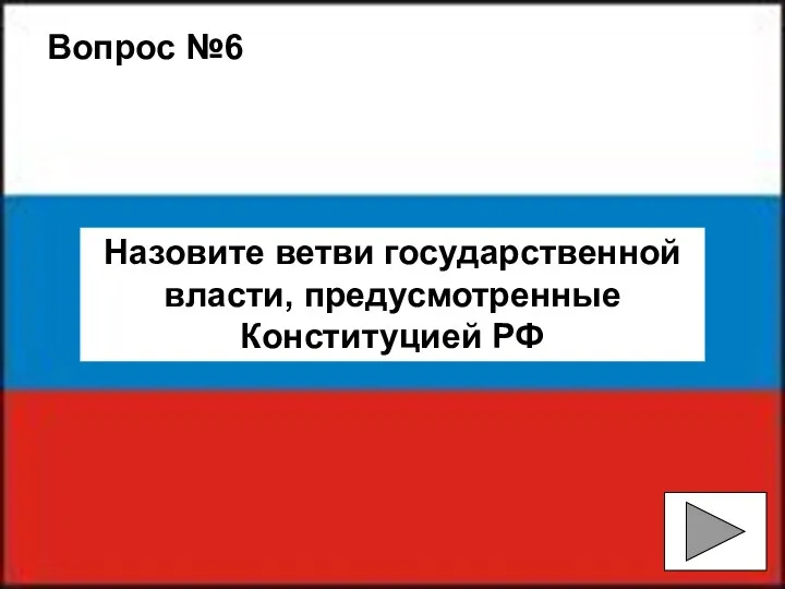 Вопрос №6 Назовите ветви государственной власти, предусмотренные Конституцией РФ