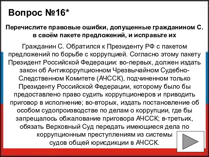 Вопрос №16* Перечислите правовые ошибки, допущенные гражданином С. в своём