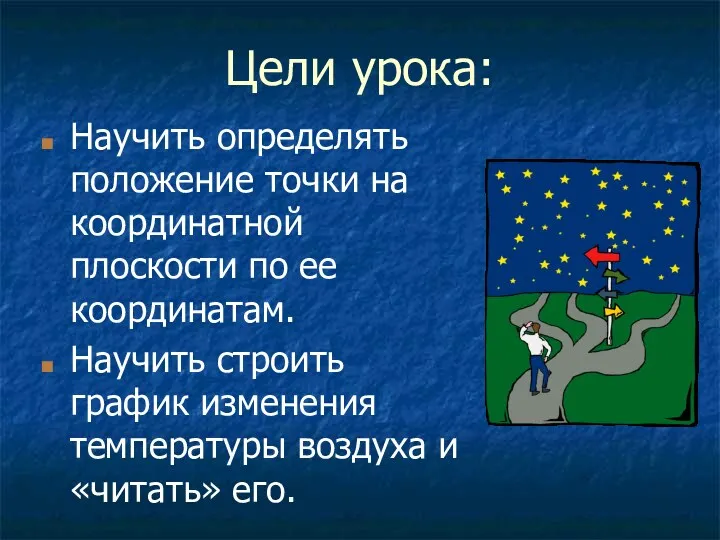 Цели урока: Научить определять положение точки на координатной плоскости по