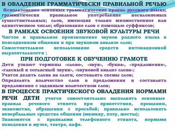 В ОВЛАДЕНИИ ГРАММАТИЧЕСКИ ПРАВИЛЬНОЙ РЕЧЬЮ Использование основных грамматических правил русского