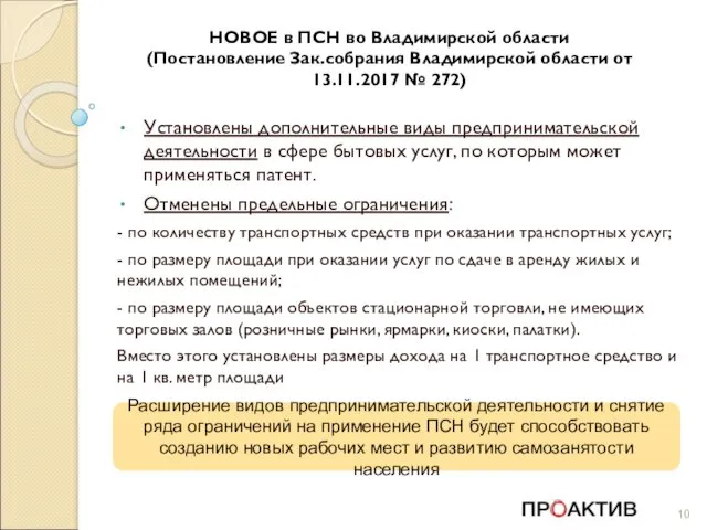 НОВОЕ в ПСН во Владимирской области (Постановление Зак.собрания Владимирской области