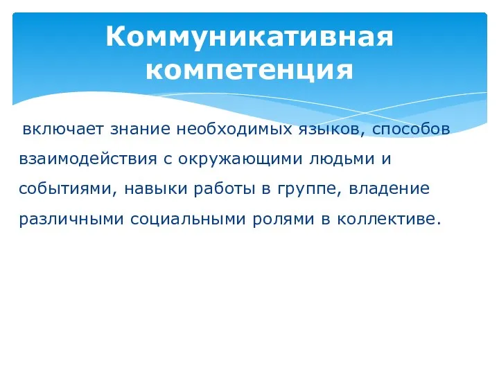 включает знание необходимых языков, способов взаимодействия с окружающими людьми и