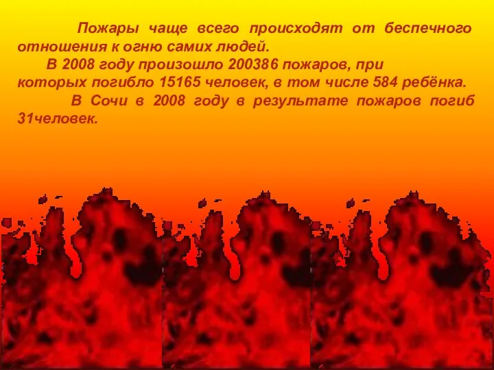 Пожары чаще всего происходят от беспечного отношения к огню самих