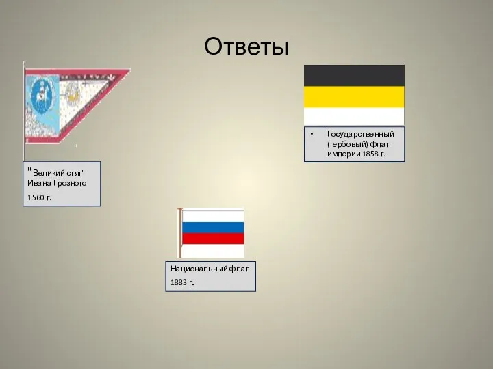 Ответы "Великий стяг" Ивана Грозного 1560 г. Национальный флаг 1883