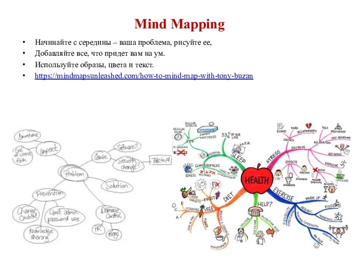 Mind Mapping Начинайте с середины – ваша проблема, рисуйте ее,