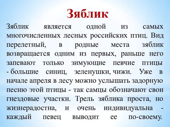 Зяблик является одной из самых многочисленных лесных российских птиц. Вид