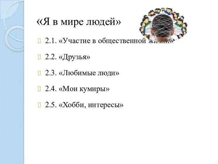 «Я в мире людей» 2.1. «Участие в общественной жизни» 2.2.