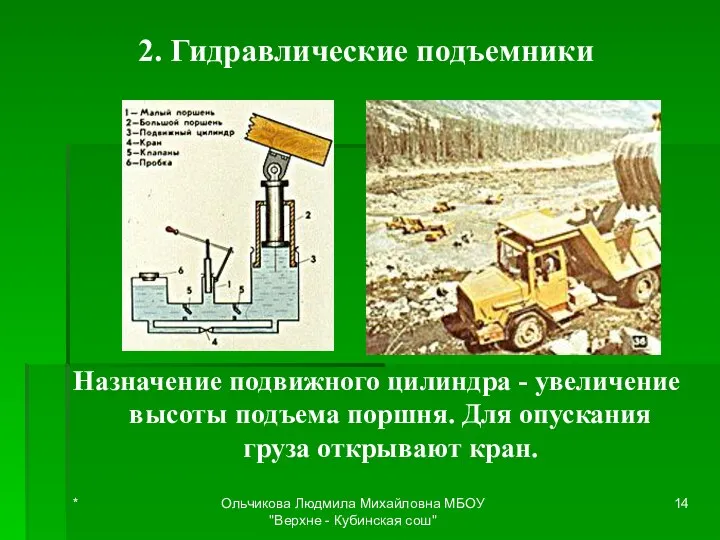 2. Гидравлические подъемники Назначение подвижного цилиндра - увеличение высоты подъема