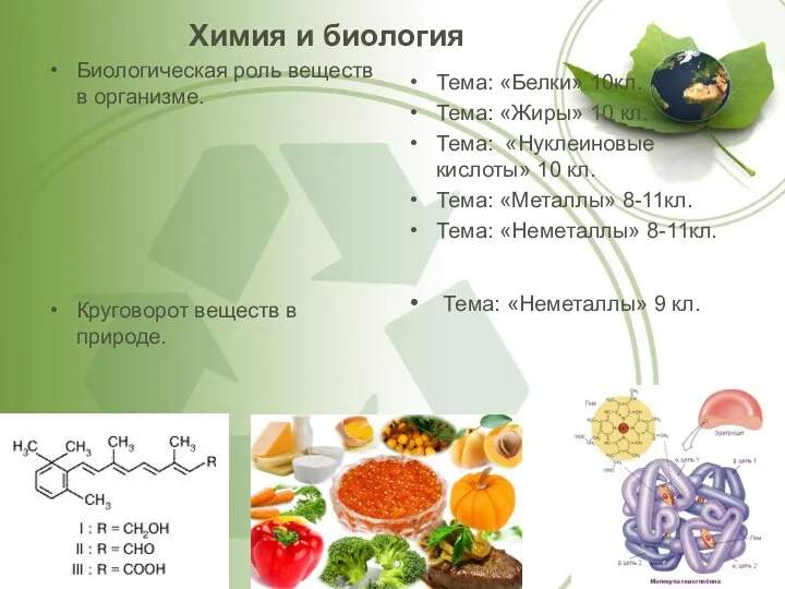 Химия и биология Биологическая роль веществ в организме. Круговорот веществ