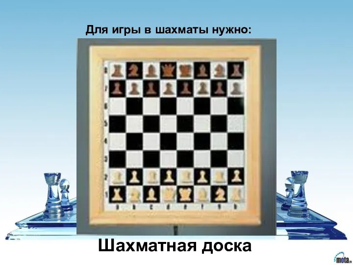 Для игры в шахматы нужно: Шахматная доска