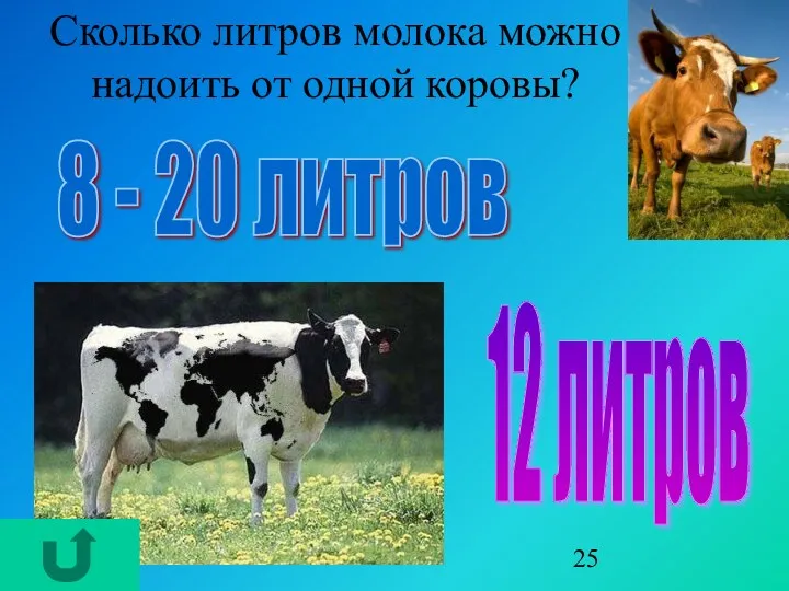Сколько литров молока можно надоить от одной коровы? 8 - 20 литров 12 литров