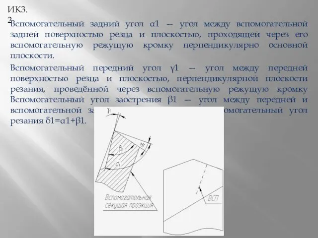 ИК3.2 Вспомогательный задний угол α1 — угол между вспомогательной задней