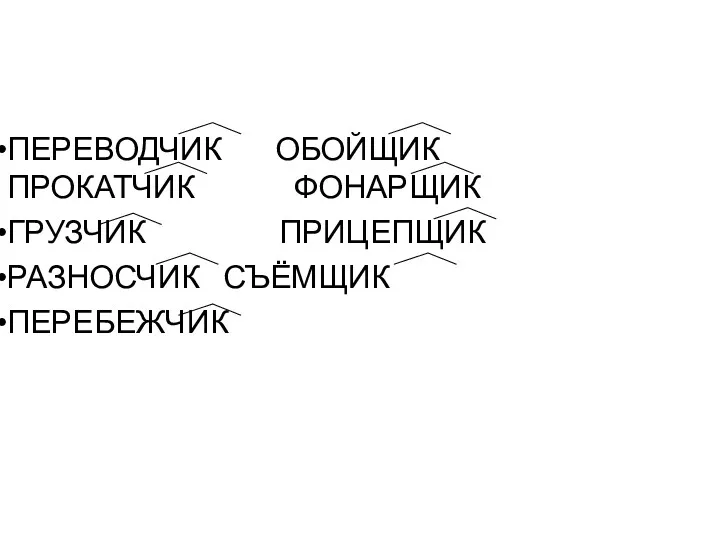 ПЕРЕВОДЧИК ОБОЙЩИК ПРОКАТЧИК ФОНАРЩИК ГРУЗЧИК ПРИЦЕПЩИК РАЗНОСЧИК СЪЁМЩИК ПЕРЕБЕЖЧИК