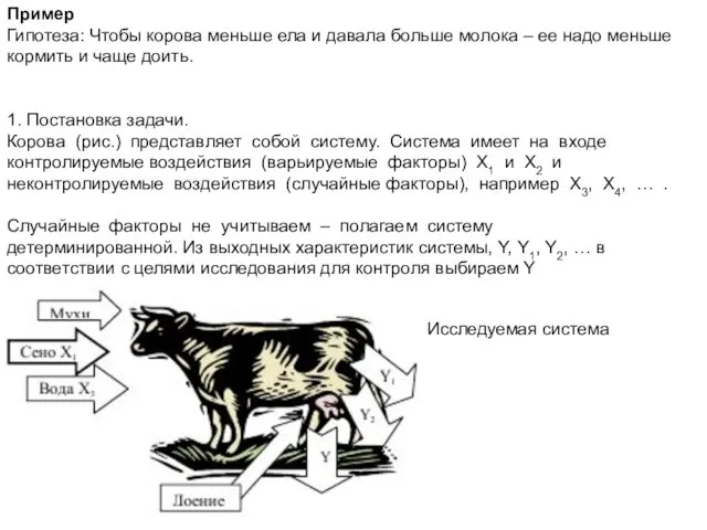 Пример Гипотеза: Чтобы корова меньше ела и давала больше молока