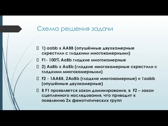 Схема решения задачи 1) aabb x AABB (опушённые двухкамерные скрестили