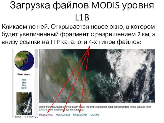 Загрузка файлов MODIS уровня L1B Кликаем по ней. Открывается новое