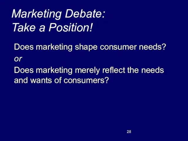 Marketing Debate: Take a Position! Does marketing shape consumer needs? or Does marketing