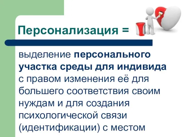 Персонализация = выделение персонального участка среды для индивида с правом