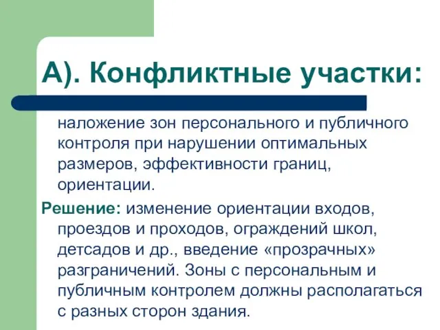 А). Конфликтные участки: наложение зон персонального и публичного контроля при