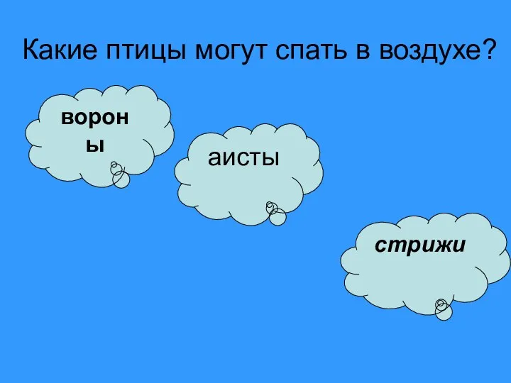 Какие птицы могут спать в воздухе? вороны аисты стрижи