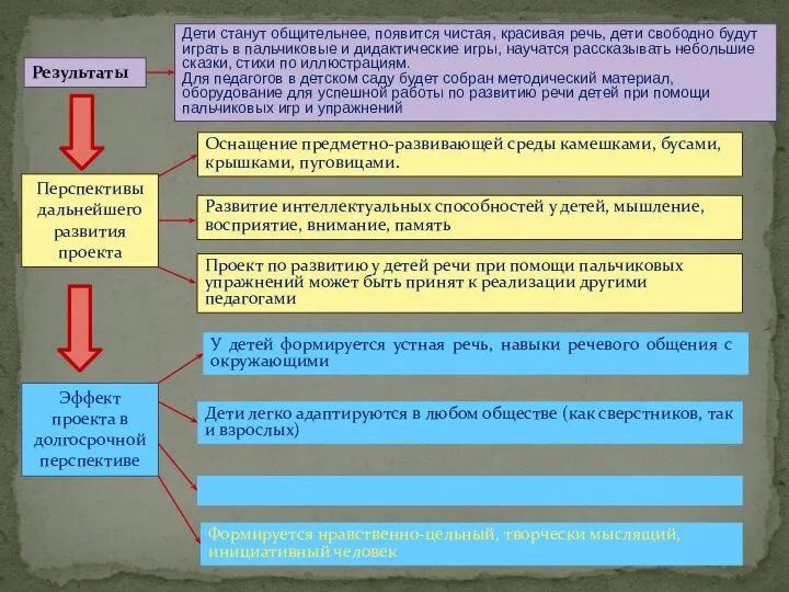 Результаты Перспективы дальнейшего развития проекта Эффект проекта в долгосрочной перспективе