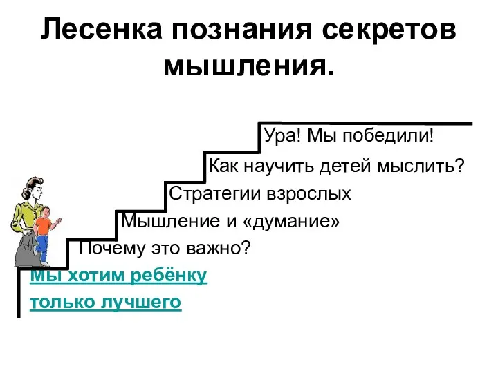 Лесенка познания секретов мышления. Ура! Мы победили! Как научить детей мыслить? Стратегии взрослых