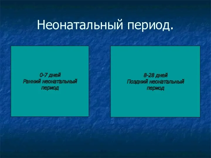 Неонатальный период. 0-7 дней Ранний неонатальный период 8-28 дней Поздний неонатальный период