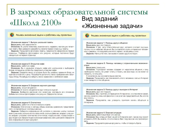 В закромах образовательной системы «Школа 2100» Вид заданий «Жизненные задачи»