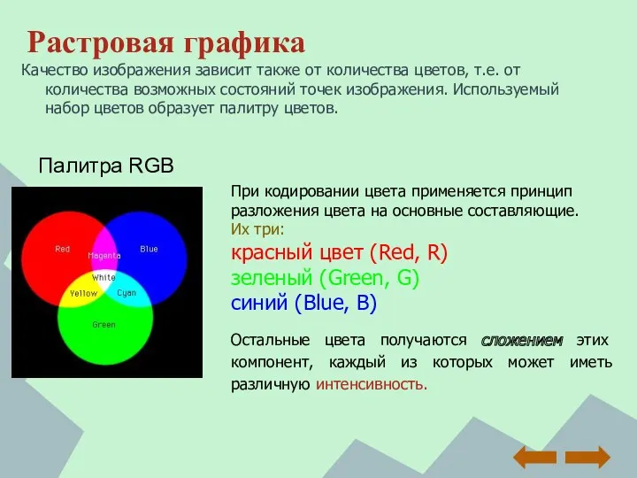 Растровая графика Качество изображения зависит также от количества цветов, т.е.