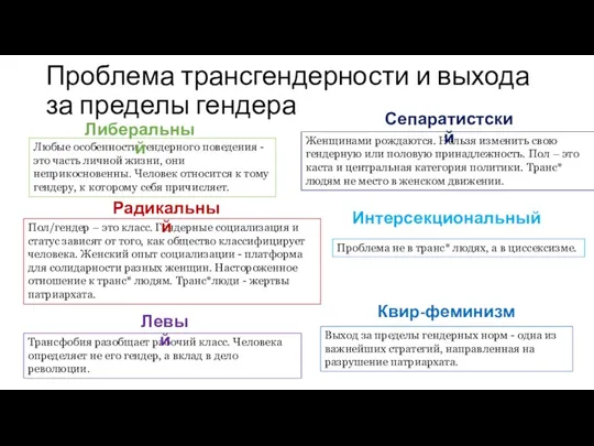 Проблема трансгендерности и выхода за пределы гендера Любые особенности гендерного