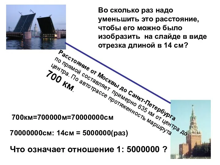 Расстояние от Москвы до Санкт-Петербурга по прямой составляет примерно 635 км от центра