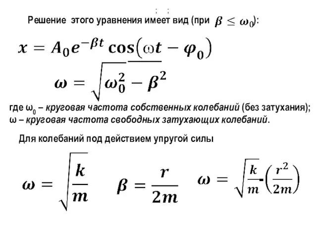 Решение этого уравнения имеет вид (при ): где ω0 –