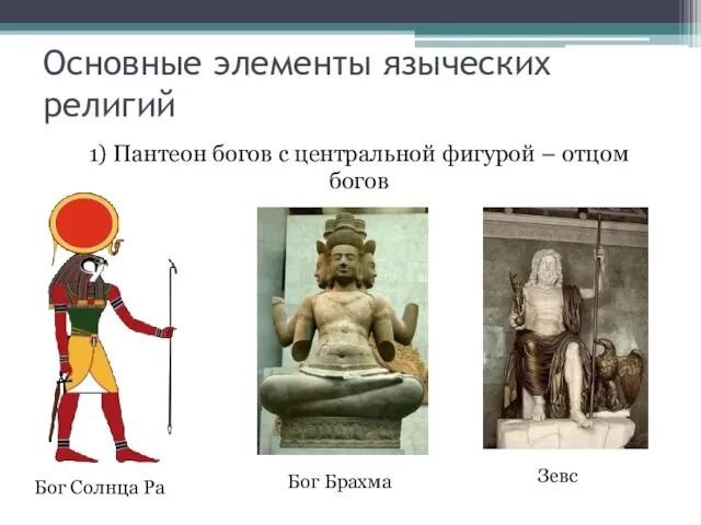 Основные элементы языческих религий 1) Пантеон богов с центральной фигурой