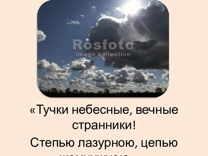 «Тучки небесные, вечные странники! Степью лазурною, цепью жемчужною…»