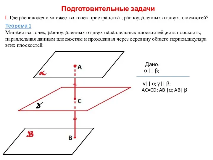 Подготовительные задачи 1. Где расположено множество точек пространства , равноудаленных