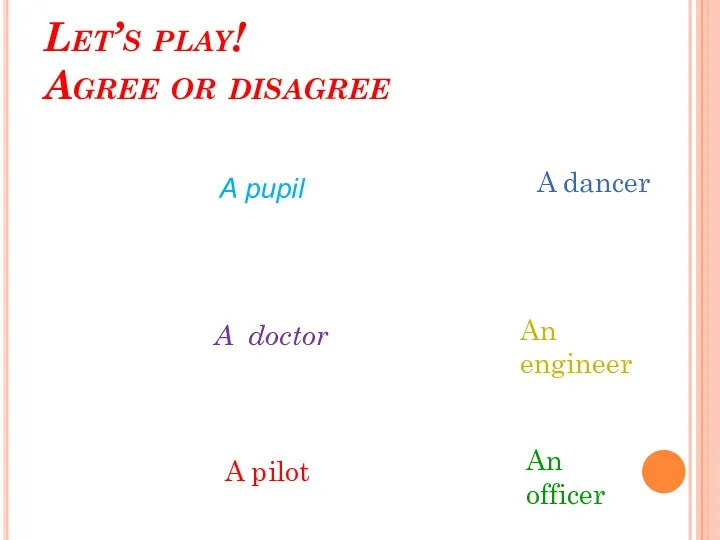 Let’s play! Agree or disagree A pupil A doctor A pilot A dancer