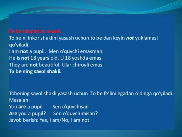 To be ning inkor shakli. To be ni inkor shaklini