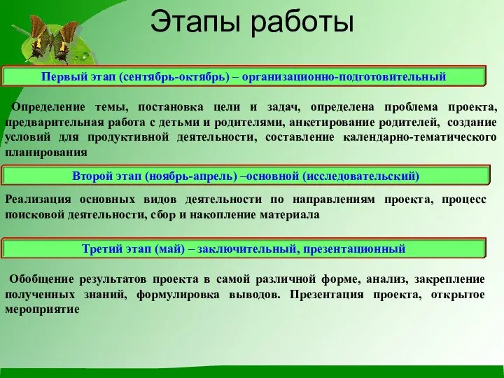 Определение темы, постановка цели и задач, определена проблема проекта, предварительная