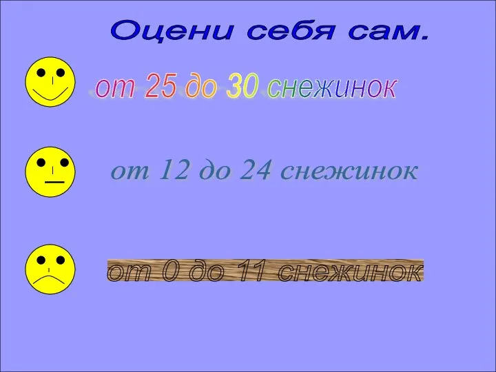 Оцени себя сам. от 25 до 30 снежинок от 12