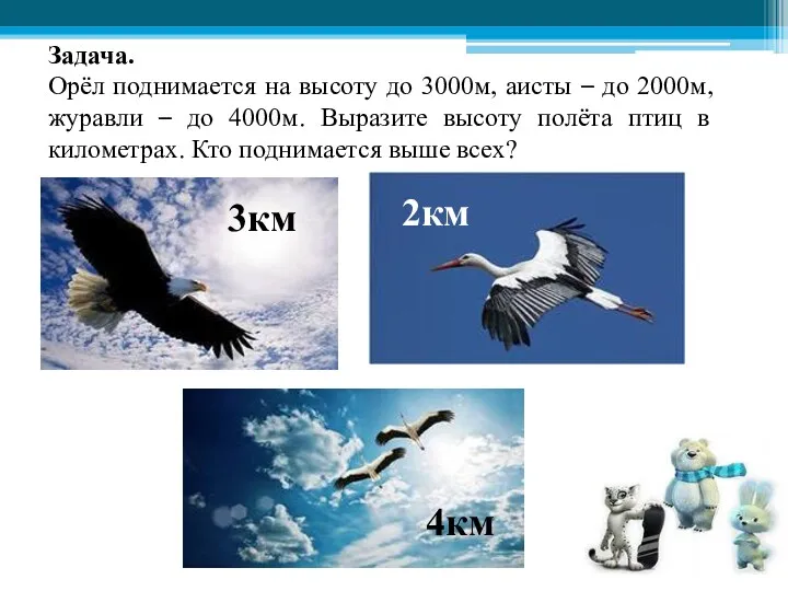 Задача. Орёл поднимается на высоту до 3000м, аисты – до