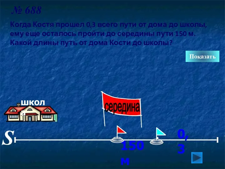 Когда Костя прошел 0,3 всего пути от дома до школы,