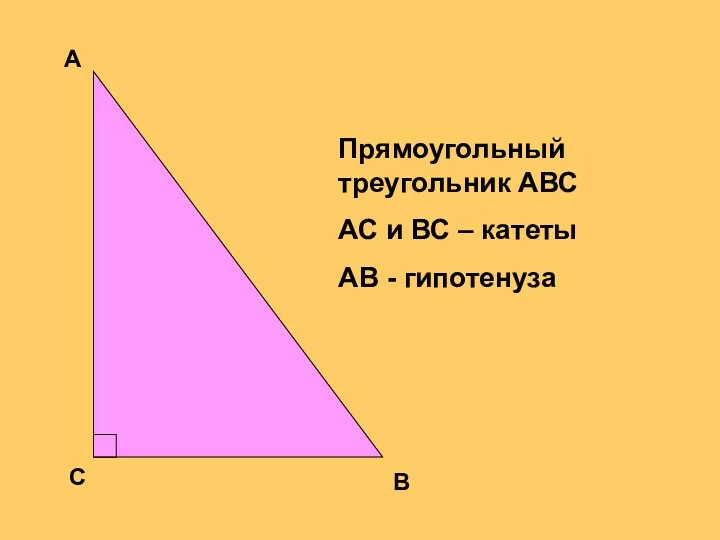 А С В Прямоугольный треугольник АВС АС и ВС – катеты АВ - гипотенуза