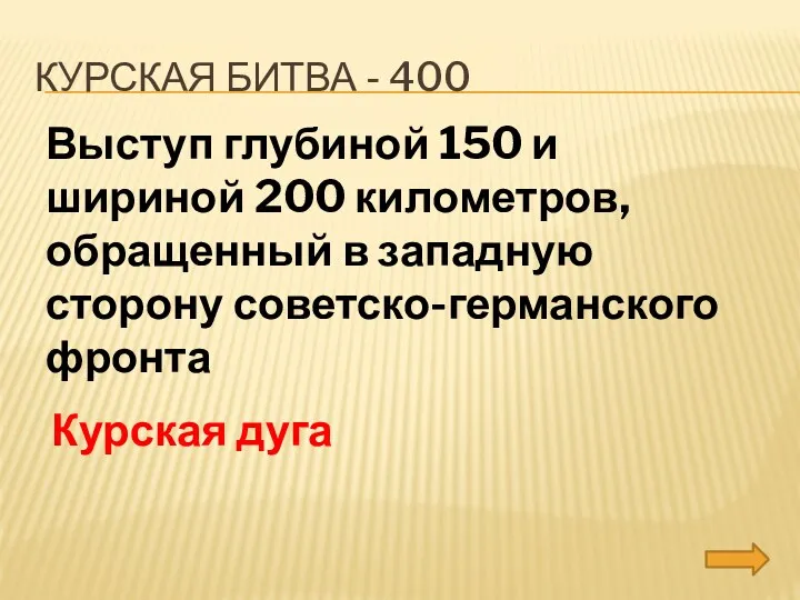 Курская битва - 400 Выступ глубиной 150 и шириной 200