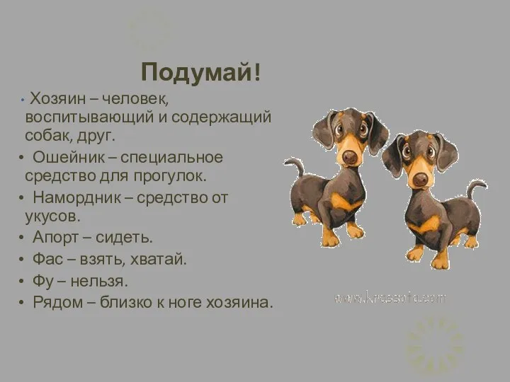 Подумай! Хозяин – человек, воспитывающий и содержащий собак, друг. Ошейник