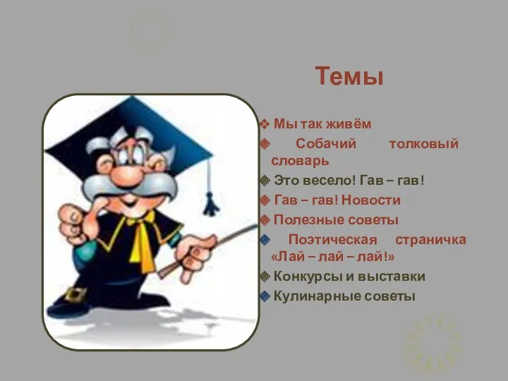 Темы Мы так живём Собачий толковый словарь Это весело! Гав