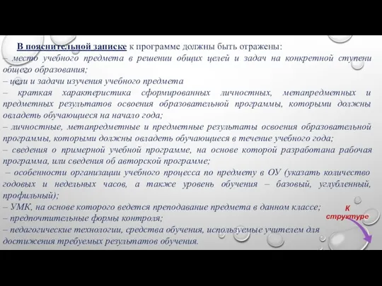 В пояснительной записке к программе должны быть отражены: – место