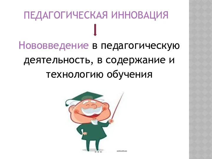 Педагогическая инновация Нововведение в педагогическую деятельность, в содержание и технологию обучения